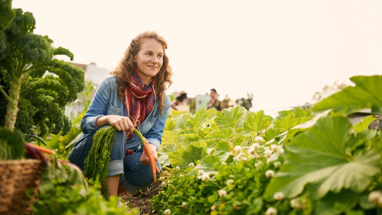 Femme dans un potager, concept du wwoofing à La Réunion