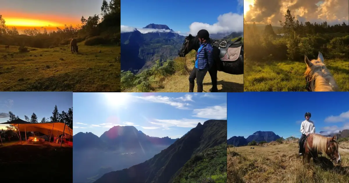 Balade à cheval avec vue sur le cirque de Mafate depuis le Piton Maïdo