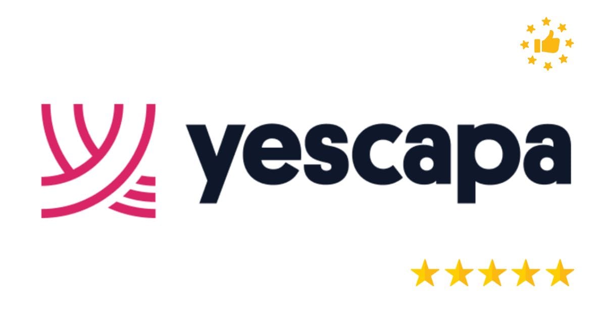 Logo Yescapa avec mention 5 étoiles, plateforme de location de vans entre particuliers