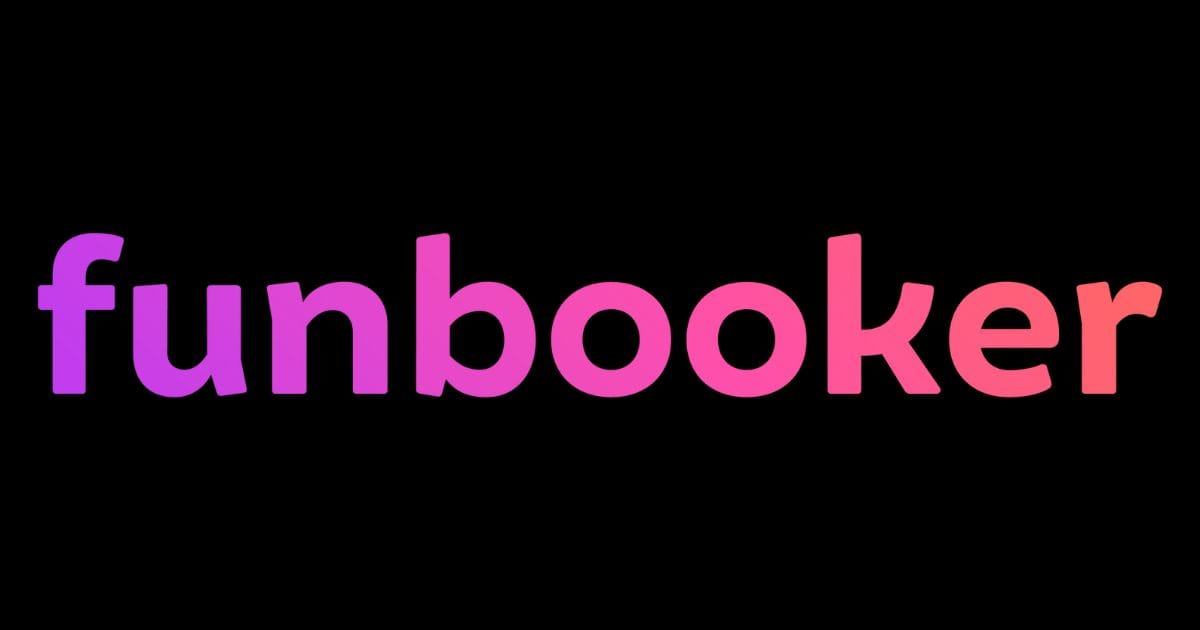 Logo Funbooker en dégradé violet rose orange sur fond noir, plateforme de réservation de loisirs